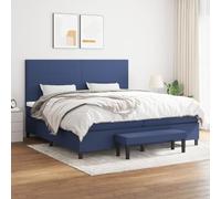 Ziaphsol Sommier à Lattes de lit avec Matelas 200x200 cm Bleu en Tissu, Cadre Bois, Matelas à Ressorts ensachés, tête de lit réglable, Banc de Bout de lit, Ensemble mobilier Confortable