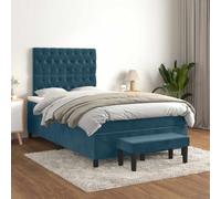 Ziaphsol Sommier à Lattes de lit Bleu foncé 120x200cm avec Matelas à Ressorts ensachés Velours 100% Polyester Cadre en Bois et Banc Multifonctionnel pour Chambre Confortable