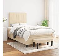 Ziaphsol Sommier à Lattes de lit crème 120x200 cm avec Matelas à Ressorts ensachés, Cadre en Bois tapissé, tête de lit réglable, Banc Multifonctionnel pour Chambre Confortable et Durable
