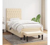 Ziaphsol Sommier à Lattes de lit crème 90x190 cm avec Matelas à Ressorts ensachés, Cadre en Bois tapissé, tête de lit réglable, Banc Multifonctionnel pour Chambre et mobilier de qualité