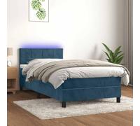 Ziaphsol Sommier à Lattes tapissier Bleu foncé 100x200 cm avec Matelas à Ressorts ensachés, Bande LED intégrée, Cadre en Bois de mélèze Massif, tête de lit réglable, surmatelas Doux et Confortable