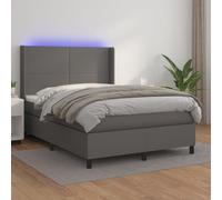 Ziaphsol Sommier à Lattes tapissier Gris 140x190cm avec Matelas à Ressorts ensachés, tête de lit réglable, Bande LED intégrée, Cadre en Bois Robuste pour Chambre, Protection de Matelas Confortable