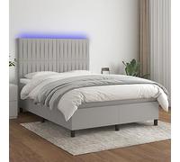 Ziaphsol Sommier à Lattes tapissier Gris Clair 140x200 cm avec Matelas à Ressorts ensachés, surmatelas Mousse, tête de lit réglable et Bande LED intégrée pour Chambre