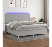 Ziaphsol Sommier à Lattes tapissier Gris Clair 200x200 cm avec Matelas à Ressorts ensachés, surmatelas Mousse, Bande LED USB intégrée, Cadre en Bois Massif pour Chambre, Base de lit Confortable