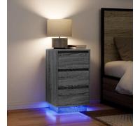 Ziaphsol Sonoma Gray Bedside Table with LED Lights 38x34x65 cm Modern Bedroom Nightstand with Storage Drawer USB Power Supply