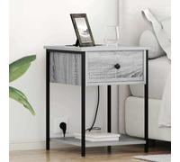 Ziaphsol Sonoma Gray Nightstand 42 x 41 x 56 cm Engineered Wood Bedside Table with Drawer Shelf Charging Station for Bedroom Lounge Modern Rustic Style