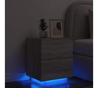 Ziaphsol Sonoma Gray Wood-Engineered Nightstand with LED RGB Lighting and Storage Drawers for Bedroom, Living Room, Modern Vintage Style, Includes USB Connector and Wall Mount Kit