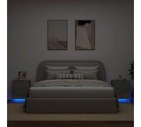 Ziaphsol Sonoma Gray Wooden Bedside Tables with LED RGB Lights 2-Piece Set Durable Nightstands with Storage for Bedroom Living Room Modern Design