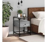 Ziaphsol Sonoma Grey Bedside Table 40x40x55 cm Wooden Nightstand with Glass Surface Modern Bedroom Bedroom Furniture with Storage Shelf and Wall Mount Option for Living Room and Bedroom