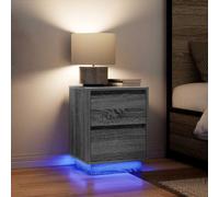 Ziaphsol Sonoma Gris LED Bedside Tables 2pcs with Storage Drawers Modern Wood nightstands for Bedroom Living Room with Adjustable RGB Lights and USB Power Source