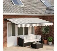 Ziaphsol Store banne auvent Toile pergola rétractable 4 x 3 m Gris Clair et Blanc, Manuel Mural avec Bras Robustes, Aluminium et Polyester 240 GSM pour terrasse Balcon Jardin Patio Veranda