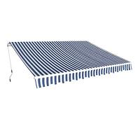 Ziaphsol Store banne Manuel 350 cm Bleu Blanc, auvent rétractable en Toile Polyester 270 g/m2 avec Protection Solaire, manivelle Gauche, terrasse Balcon Jardin véranda Patio extérieur