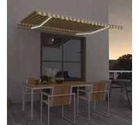 Ziaphsol Store banne Manuel rétractable avec LED Solaire 400 x 350 cm Jaune et Blanc, auvent Toile pergola en Aluminium, Protection Exterieur terrasse Balcon Jardin Patio Veranda ombrage