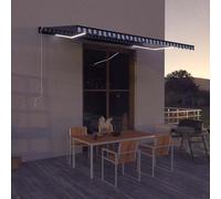 Ziaphsol Store banne rétractable 500 x 300 cm Bleu et Blanc avec capteur de Vent et Bande LED, Cadre Aluminium Enduit de Poudre, Toile Polyester Anti UV pour terrasse Balcon Veranda fenetre Jardin