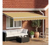 Ziaphsol Store banne rétractable électrique Jaune Gris et Blanc 3 x 2,5 m, Toile pergola en Polyester 240 g, Aluminium et Acier, télécommande, Usage terrasse Jardin Patio véranda Balcon