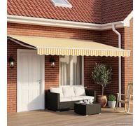 Ziaphsol Store banne rétractable Manuel Jaune et Blanc 4 x 3,5 m, Toile pergola en Polyester Enduit PU, auvent Mural Semi Cassette pour terrasse Balcon Jardin Patio ombrage extérieur