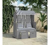 Ziaphsol Strandkorb en résine tressée Bleu Blanc avec Coussins, Bois Solide, auvent, Dossier inclinable 3 Positions, Repose Pieds extractibles, Bain Soleil pour Jardin terrasse Balcon Plage extérieur
