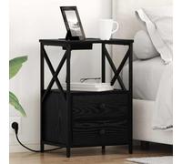 Ziaphsol Stylish Black Oak Bedside Cabinet with Two Drawers and Integrated Charging Station 40 x 31 x 60 cm for Bedroom Storage and Modern Decor