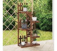 Ziaphsol Support de fleurs en bois de sapin massif - 60 x 25 x 130 cm - Marron carbonisé - Support mural pour balcon, terrasse, salon, jardin d'hiver, coin de jardin et rebord de fenêtre