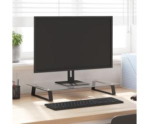 Ziaphsol Support d'écran noir en verre trempé et métal 60 x 35 x 8 cm avec plateau pour clavier pour poste de travail, bureau, home office, gaming station de travail