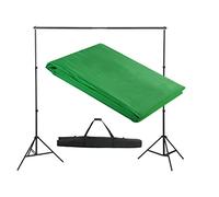 Ziaphsol Système de fond photo 300 x 300 cm vert en aluminium avec fond en coton, barre télescopique, trépied, barre transversale, pince, support pour fond de studio portrait, vidéo, boîte photo