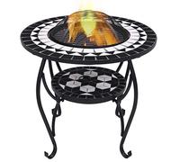 Ziaphsol Table à feu mosaïque en céramique et acier noir et blanc 68 cm, avec protection anti-étincelles et cadre à quatre pieds, pour jardin, terrasse et foyer romantique