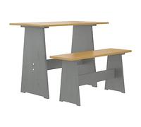 Ziaphsol Table à manger avec banc en pin massif pur, marron miel et gris, table de cuisine et de salle à manger robuste, 100 x 60 x 73 cm, avec banc assorti 92 x 28 x 43 cm