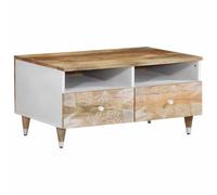 Ziaphsol Table basse 80 x 54 x 40 cm, en bois massif de mangue, avec 2 tiroirs, table basse robuste pour salon, table d'appoint unique avec espace de rangement