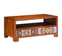 Ziaphsol Table basse 90 x 50 x 40 cm en bois massif d'acacia, finition marron miel, rectangulaire, avec espace de rangement, pour salon, construction robuste et stable