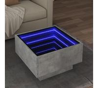 Ziaphsol Table Basse avec LED Gris béton 50x50x30 cm en Bois d'ingénierie multifonctionnelle pour Salon, Chambre ou Espace extérieur avec Miroir à LED Infini et connecteur USB