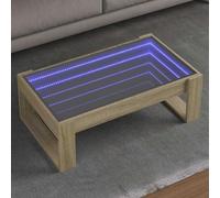 Ziaphsol Table Basse avec LED Infini en chêne Sonoma 90x53x30 cm, Meuble Multifonctionnel pour Salon, Chambre ou Espace détente intérieur, avec Miroir Lumineux, supporte jusqu'à 30 kg