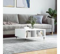 Ziaphsol Table basse blanche brillante 60 x 60 x 30 cm, matériau en bois avec 4 compartiments, structure en fer robuste, table de salon moderne pour livres et décoration