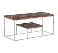 Ziaphsol Table basse en acier inoxydable argenté, traverses en bois massif, 110 x 45 x 45 cm, table de salon robuste, design simple, table d'appoint facile d'entretien pour le salon