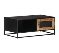 Ziaphsol Table Basse en Bois de manguier Brut 90x50x35 cm avec Porte sculptée et Espace de Rangement pour Salon intérieur ou extérieur