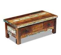 Ziaphsol Table basse en bois massif recyclé 90 x 45 x 35 cm, faite à la main, avec 2 tiroirs, design vintage pour salon, table basse