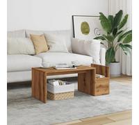 Ziaphsol Table basse en chêne artisanal, 90 x 45 x 35 cm, matériau à base de bois, design ouvert, forme géométrique, avec espace de rangement, facile d'entretien, pour salon