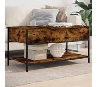 Ziaphsol Table basse en chêne fumé 100 x 50 x 50 cm, bois dérivé, structure en métal, avec espace de rangement, pieds réglables, pour salon, table d'appoint moderne