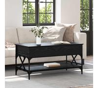 Ziaphsol Table basse noire aspect chêne 100 x 50 x 50 cm en bois avec mécanisme convertible, espace de rangement, étagère, fonction pliable, design moderne pour salon, bureau, table de salon