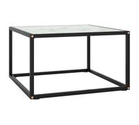 Ziaphsol Table basse noire, verre blanc aspect marbre, 60 x 60 x 35 cm, verre trempé, acier revêtu par pulvérisation, salon moderne