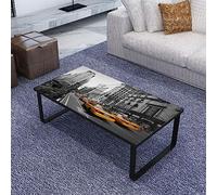Ziaphsol Table Basse rectangulaire en Verre trempé et Fer Noir, Meuble Moderne pour Salon ou Chambre, Surface Pratique pour Repos, Stockage ou décoration intérieure