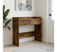 Ziaphsol Table console en chêne fumé, 90 x 35 x 80 cm, 2 tiroirs, près du mur, table d'appoint, buffet pour entrée et espace de rangement