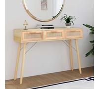Ziaphsol Table console marron 105 x 30 x 75 cm, bois massif de pin naturel, 3 tiroirs, design scandinave, table de couloir robuste avec espace de rangement