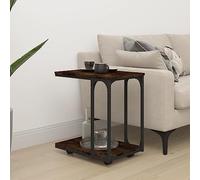 Ziaphsol Table d'appoint à Roues en chêne fumé 50x35x55,5 cm pour Salon, Chambre, Bureau, avec Rangement, Support, Meuble Basse Industrielle, Facile à déplacer