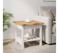 Ziaphsol Table d'appoint en Bois de pin Massif Blanc 50x50 cm Style Rustique-Moderne avec Bord Vivant et étagère pour Salon, Chambre ou entrée