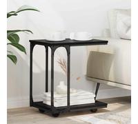 Ziaphsol Table d'appoint noire aspect chêne 50 x 35 x 55,5 cm avec roulettes, espace de rangement, durable, pour salon, design rustique, polyvalent, meuble pratique pour les petits espaces, cadre en