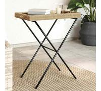 Ziaphsol Table d'appoint pliable beige 65 x 40 x 75 cm en rotin synthétique avec plateau amovible, résistante aux intempéries et construction en acier stable pour jardin, balcon, terrasse et