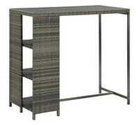 Ziaphsol Table de Bar avec Rangement Gris 120x60x110 cm en résine tressée et Acier idéale pour Salon Cuisine Salle à Manger ou Espace Convivial avec étagères et Support Mural
