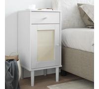 Ziaphsol Table de chevet SENJA, blanche, en pin massif, avec façade en rotin, 40 x 35 x 80 cm, idéale comme table d'appoint pour chambre à coucher
