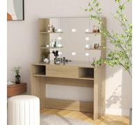 Ziaphsol Table de Maquillage avec éclairage LED 100x40x135 cm MDF Chêne, Grande Coiffeuse Moderne avec Miroir, Rangement cosmétique, éclairage USB, Meuble Chambre Salle Bain Dressing