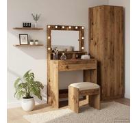 Ziaphsol Table de Toilette en Bois Ancien avec Étagères 75,5 x 41 x 135 cm, Meuble de Rangement pour Chambre, Vanity avec Miroir, Éclairage LED, Design Moderne et Durable